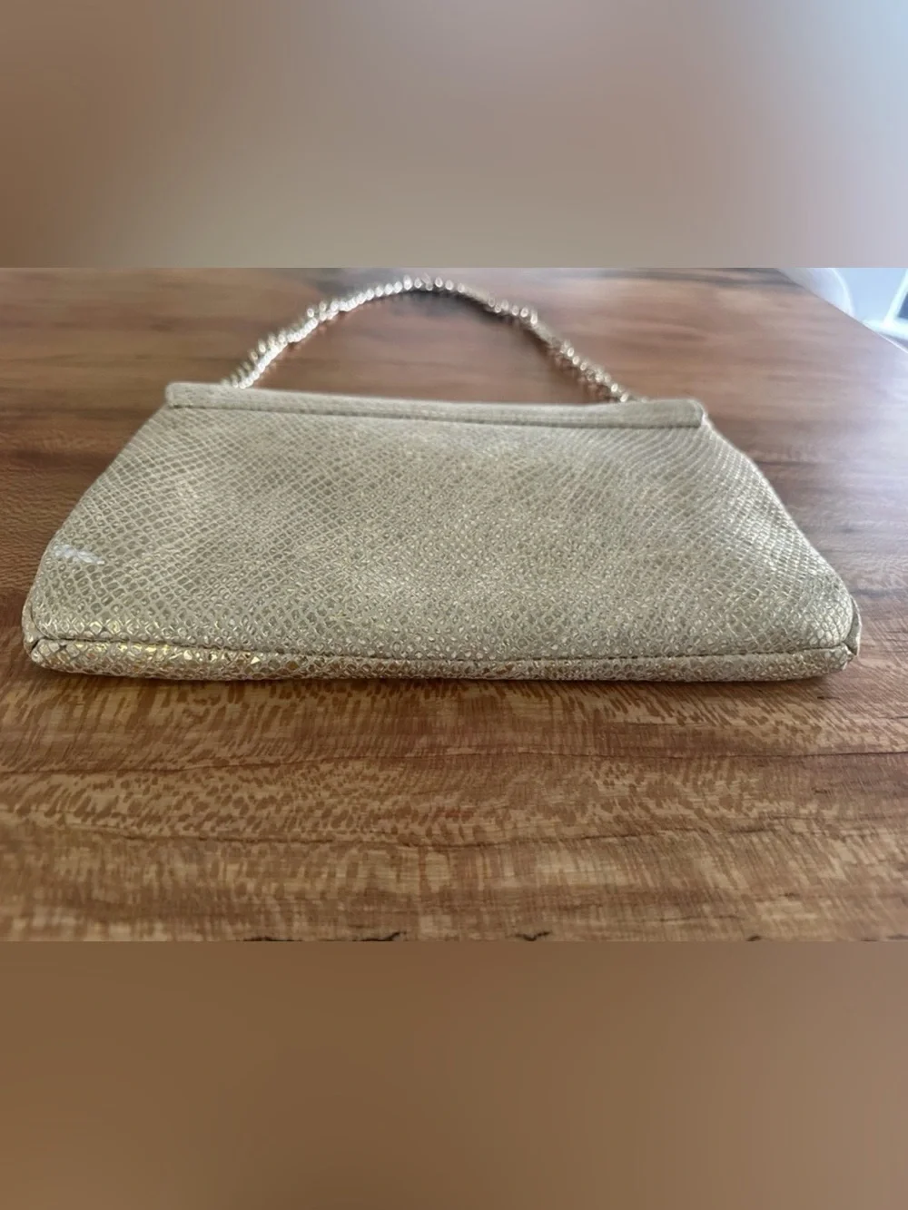 Elaine Turner Metallic Gold Snakeskin Bella Envelope Clutch Removable Strap